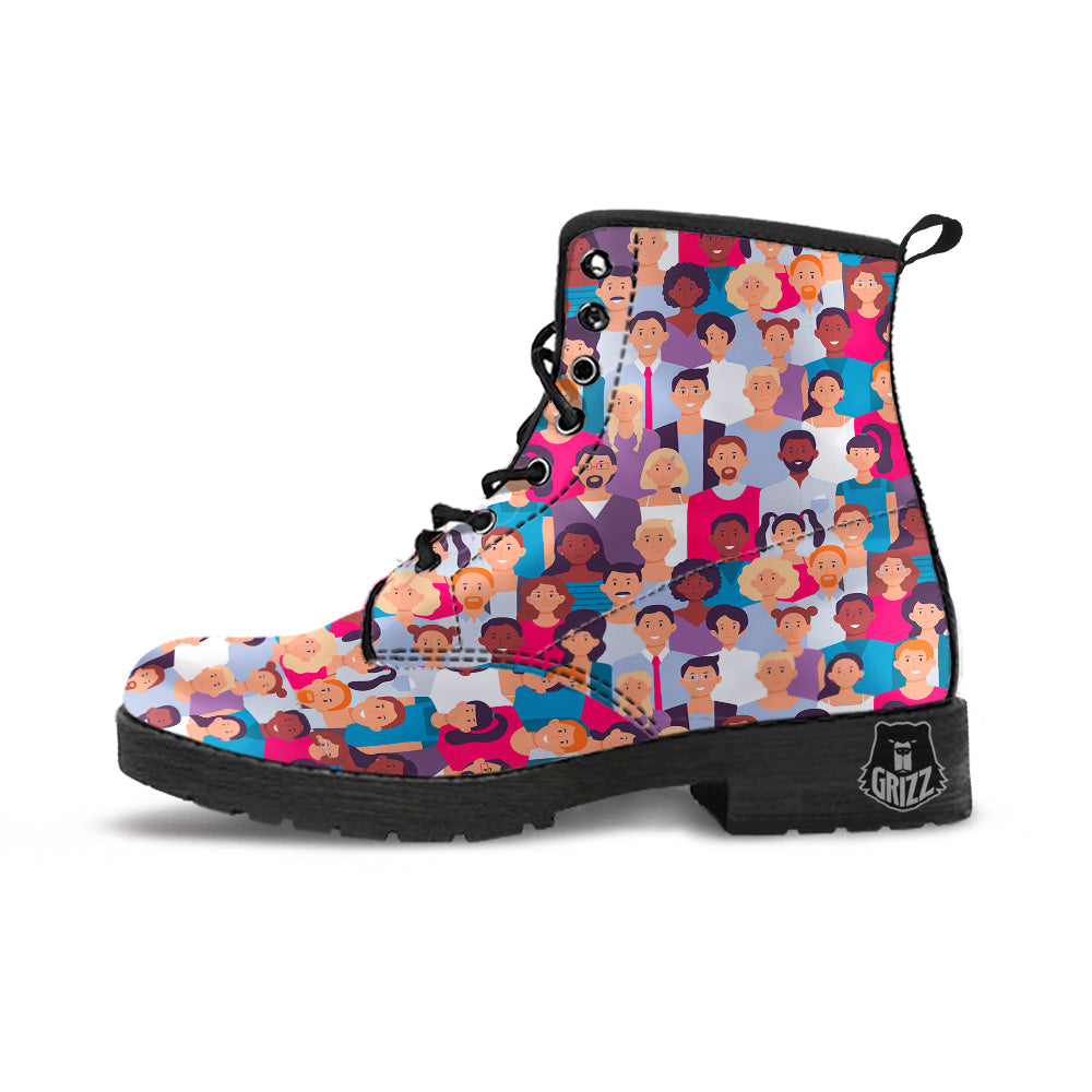 People Smile Colorful Print Pattern Leather Boots-grizzshop