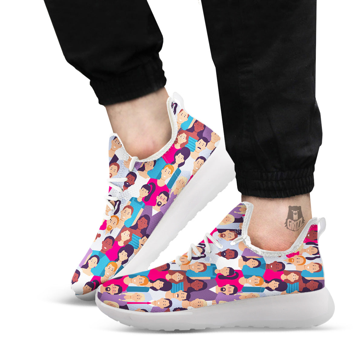 People Smile Colorful Print Pattern White Athletic Shoes-grizzshop