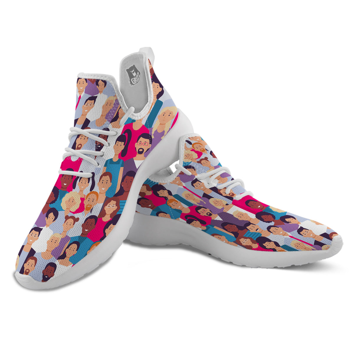 People Smile Colorful Print Pattern White Athletic Shoes-grizzshop
