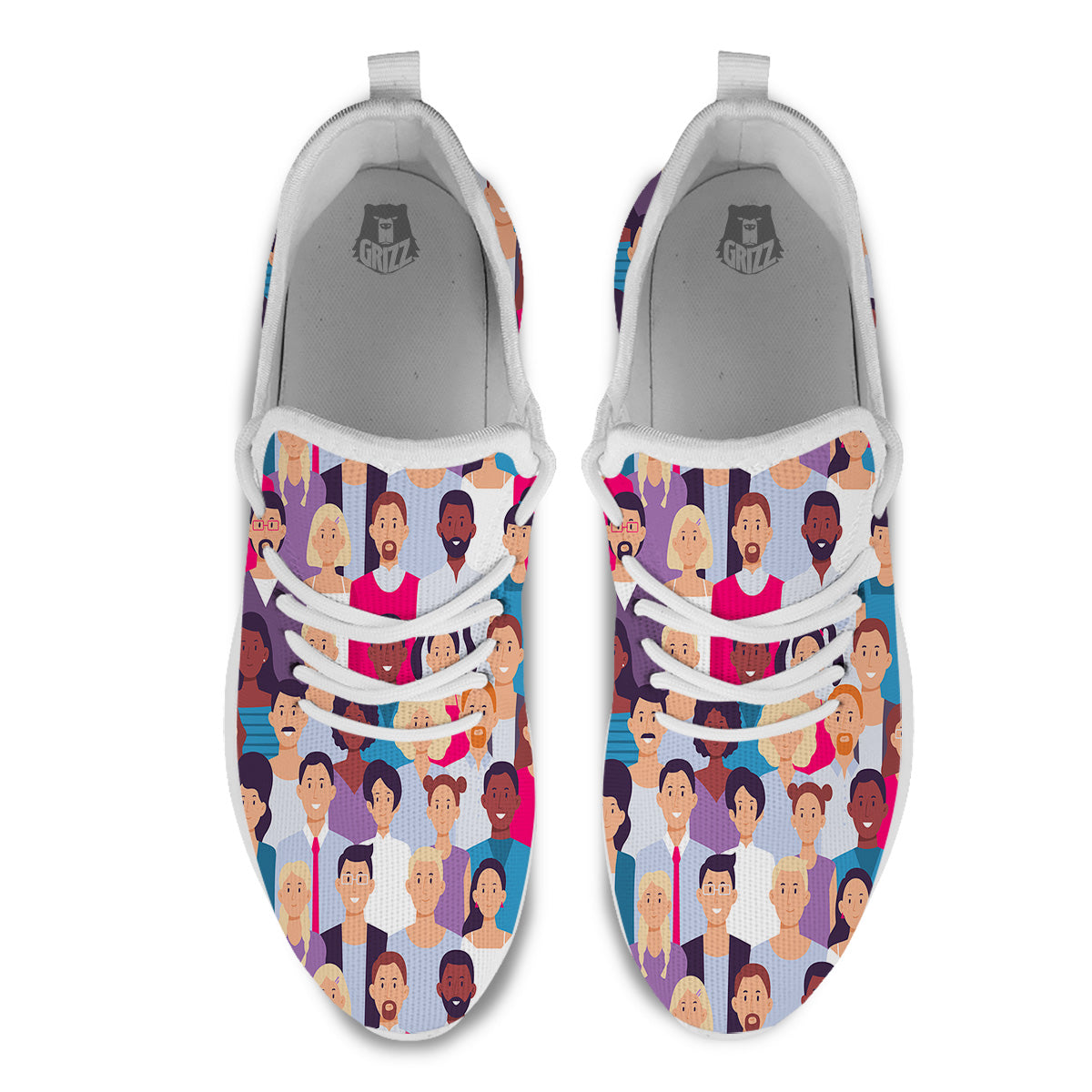 People Smile Colorful Print Pattern White Athletic Shoes-grizzshop