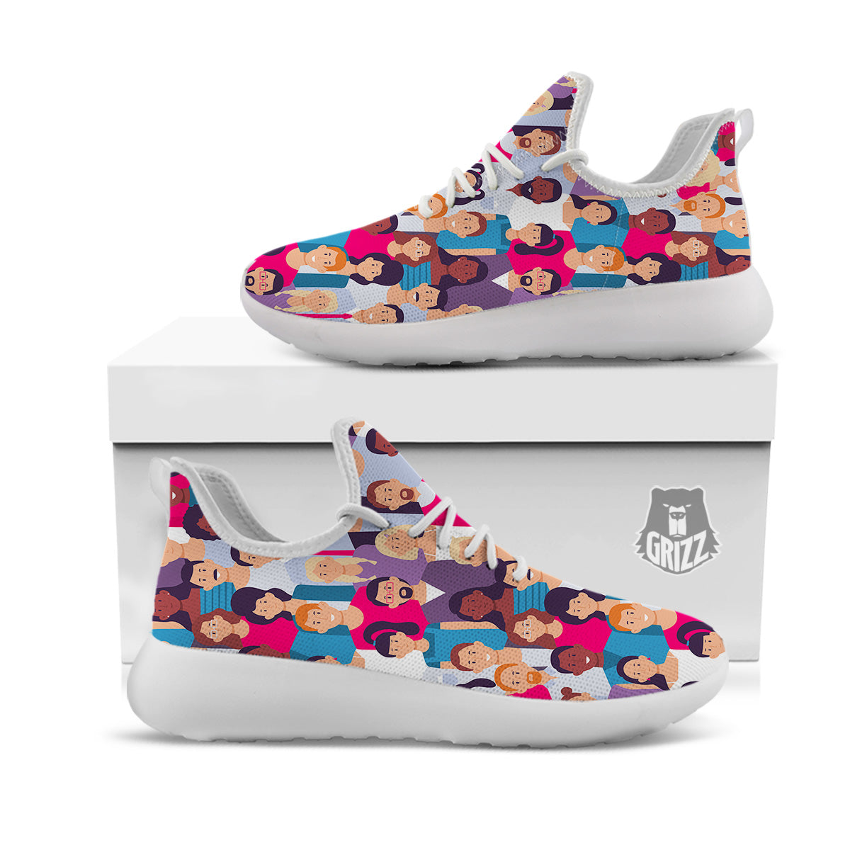 People Smile Colorful Print Pattern White Athletic Shoes-grizzshop
