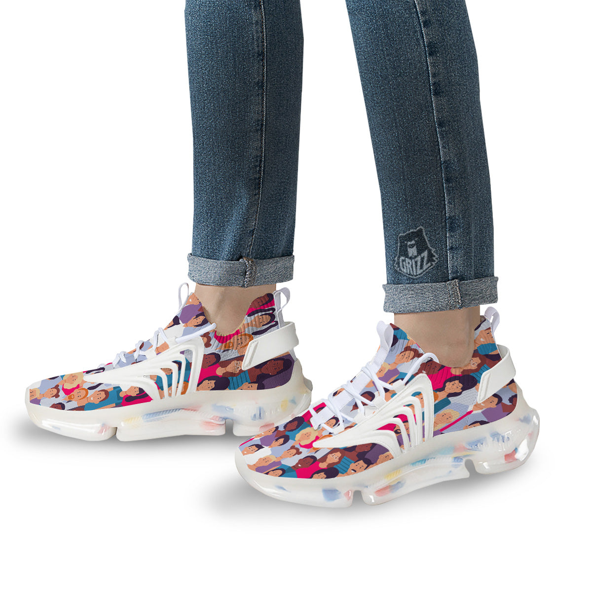 People Smile Colorful Print Pattern White Gym Shoes-grizzshop