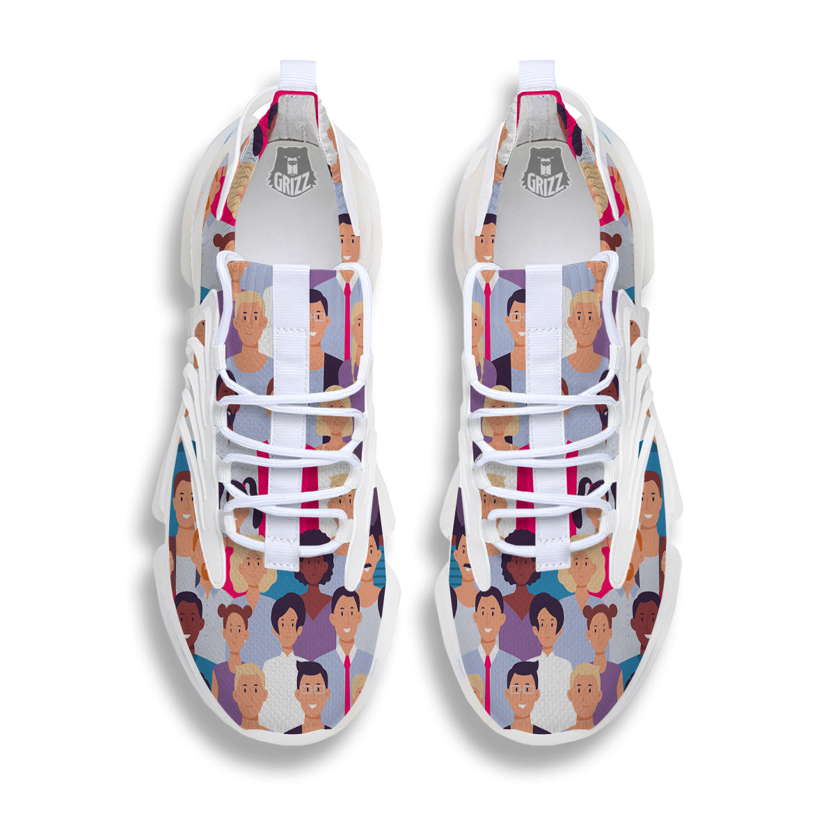 People Smile Colorful Print Pattern White Gym Shoes-grizzshop