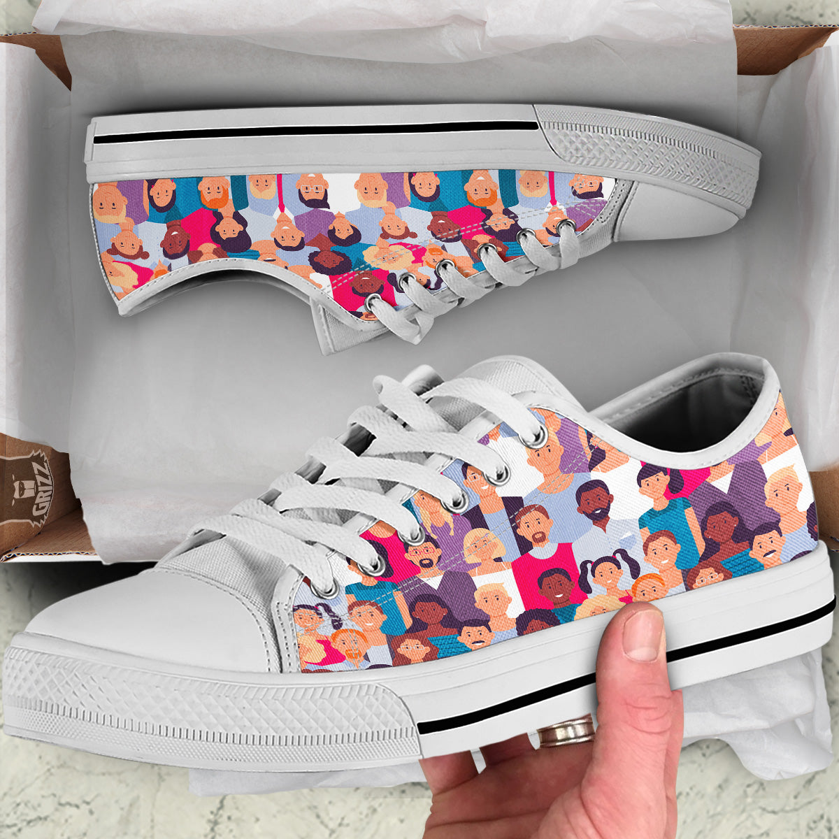 People Smile Colorful Print Pattern White Low Top Shoes-grizzshop