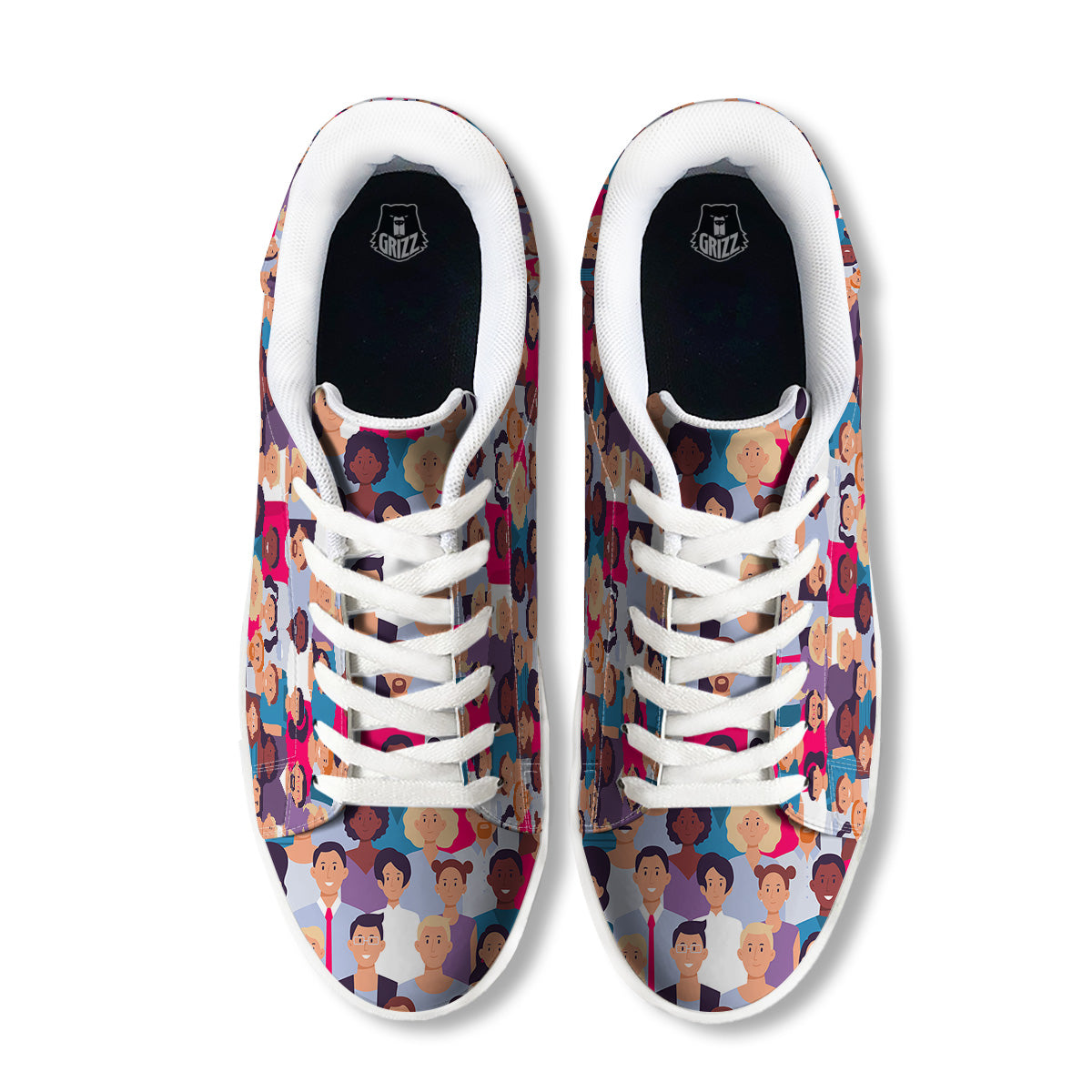 People Smile Colorful Print Pattern White Low Top Sneakers-grizzshop