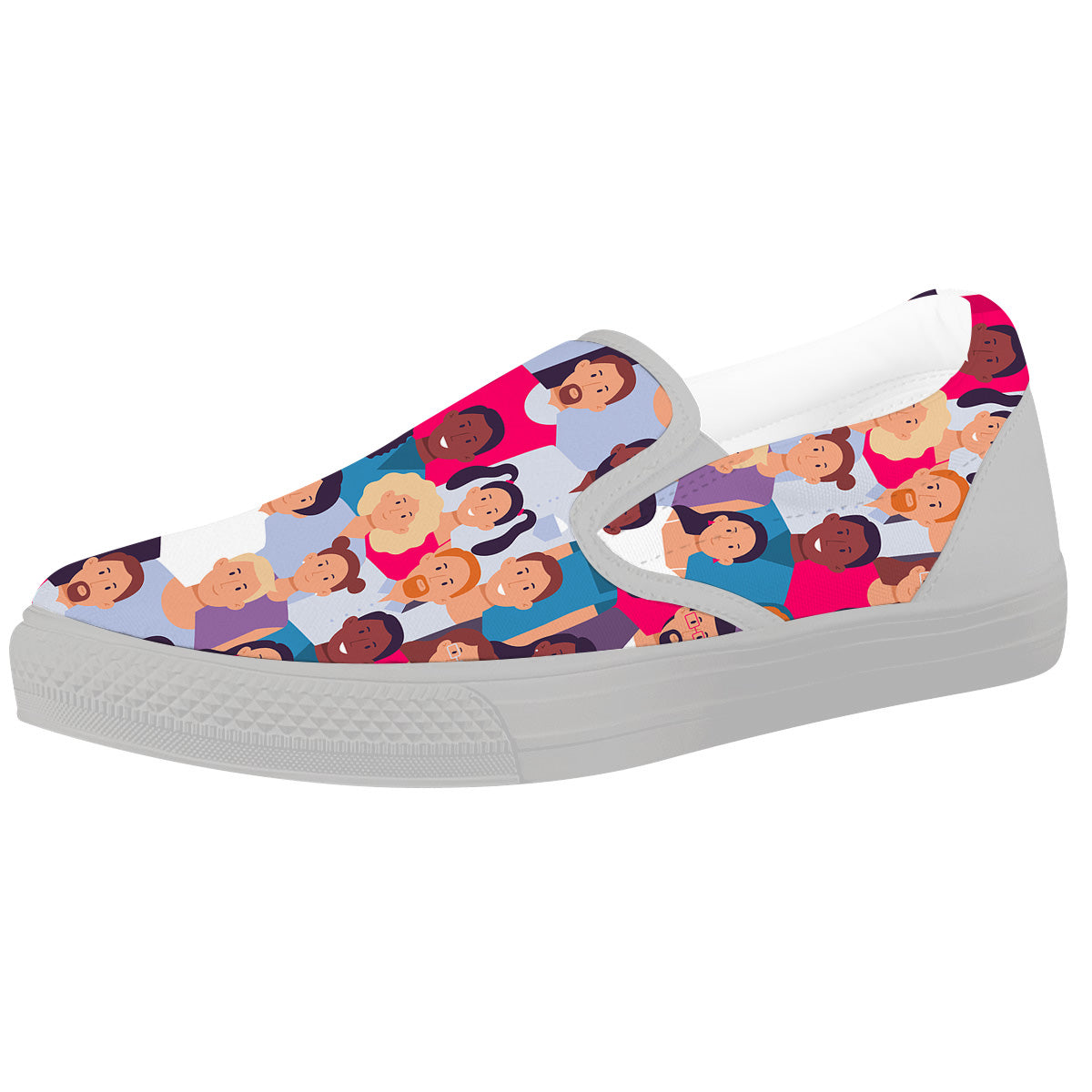 People Smile Colorful Print Pattern White Slip On Shoes-grizzshop
