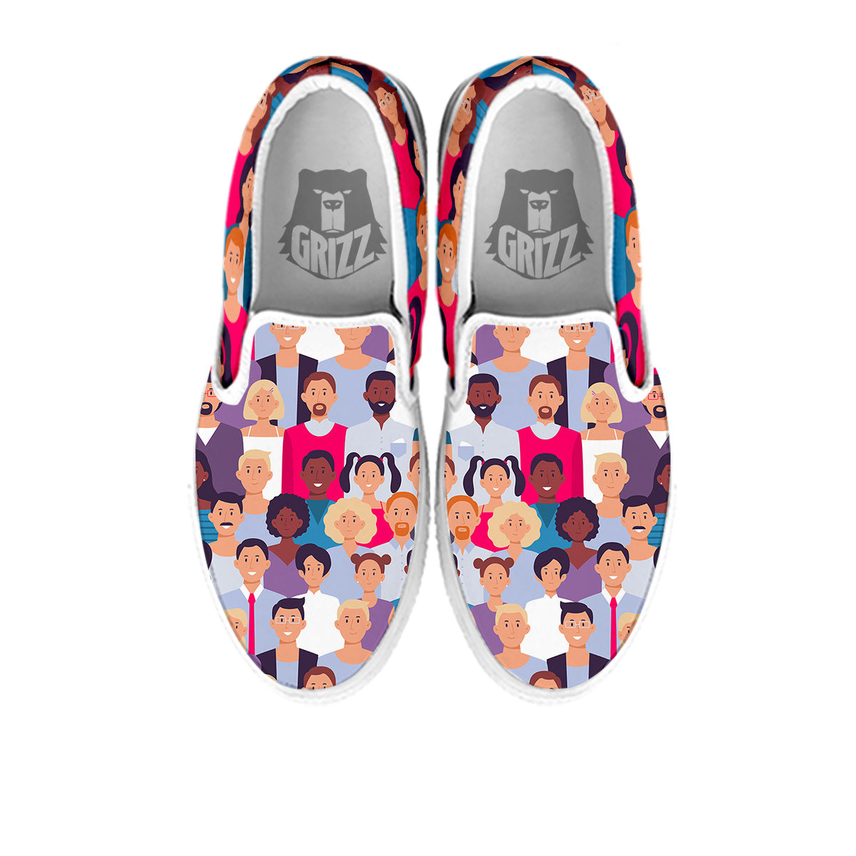 People Smile Colorful Print Pattern White Slip On Shoes-grizzshop