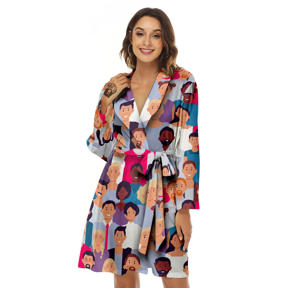People Smile Colorful Print Pattern Women's Robe-grizzshop
