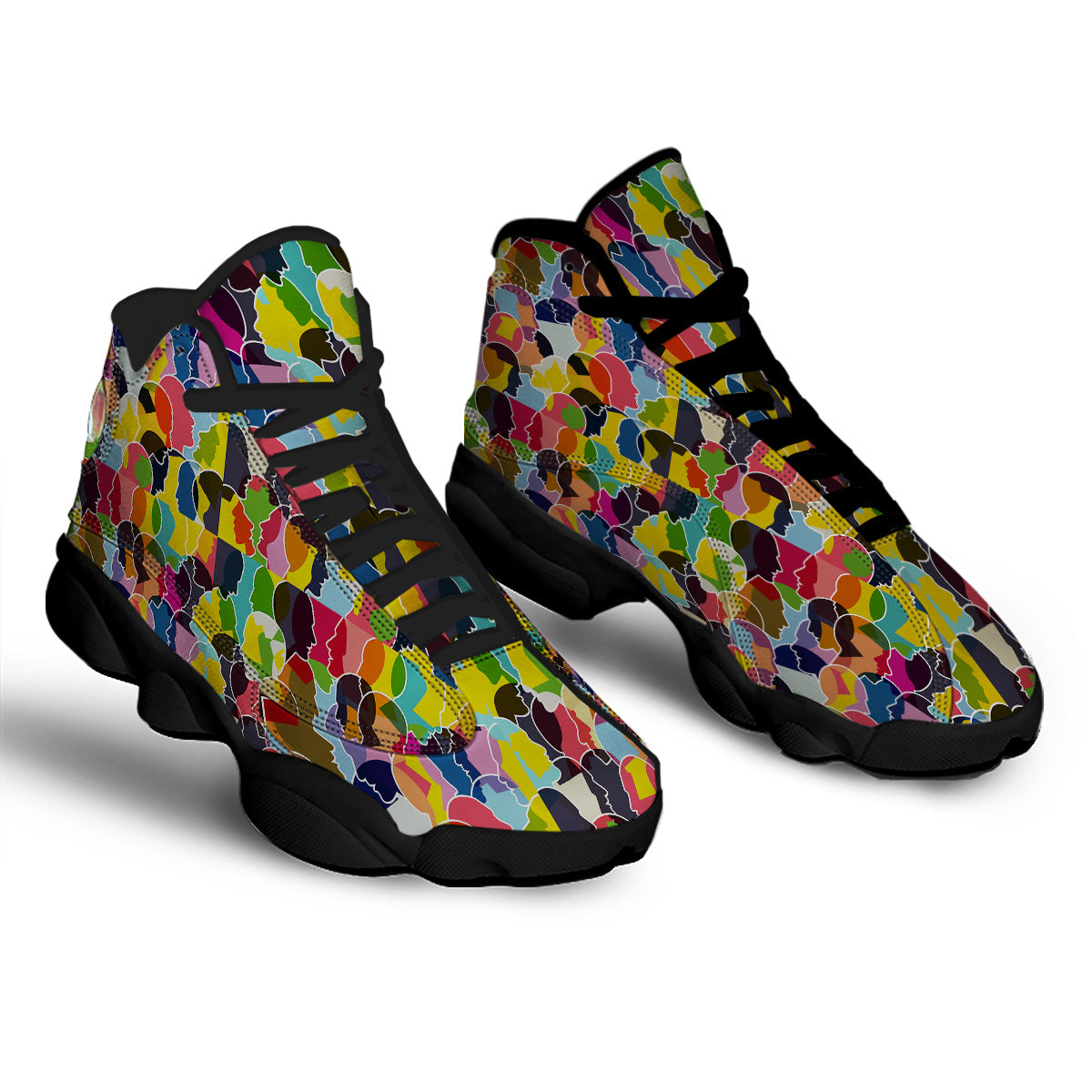 People Talking Colorful Print Pattern Black Basketball Shoes-grizzshop