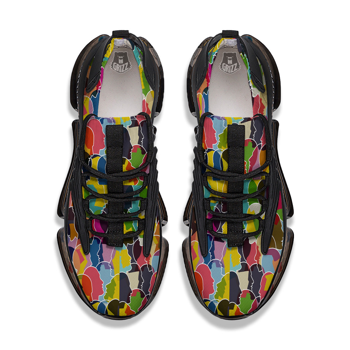 People Talking Colorful Print Pattern Black Gym Shoes-grizzshop