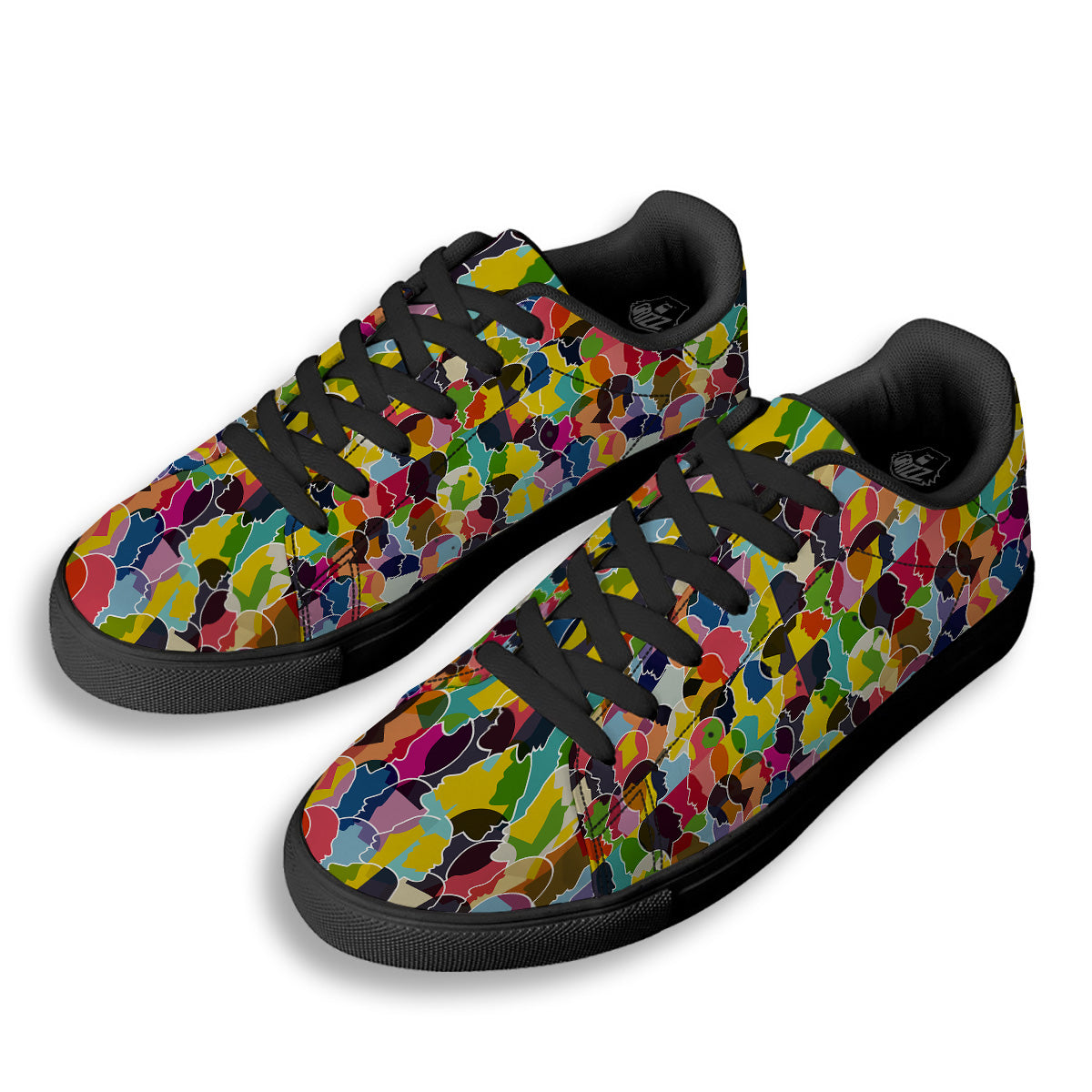 People Talking Colorful Print Pattern Black Low Top Sneakers-grizzshop