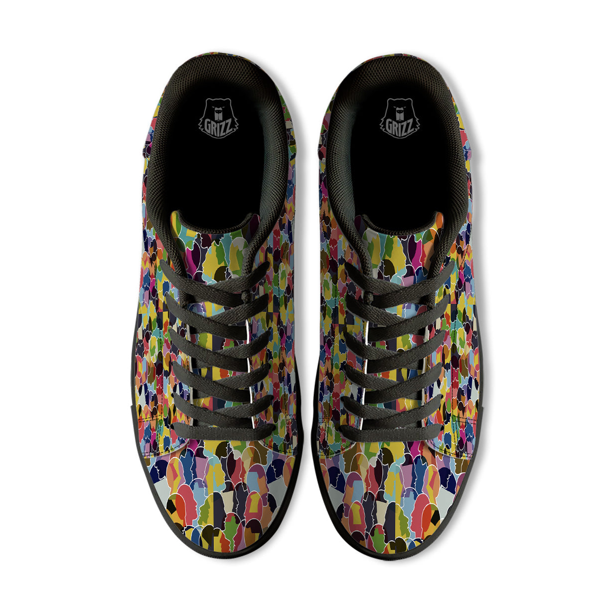 People Talking Colorful Print Pattern Black Low Top Sneakers-grizzshop