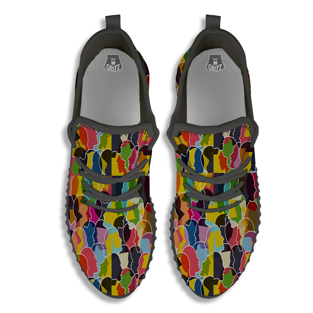 People Talking Colorful Print Pattern Black Walking Shoes-grizzshop
