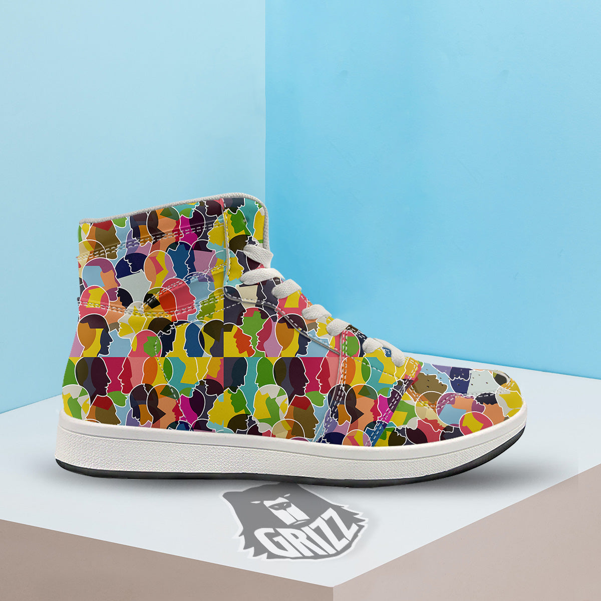 People Talking Colorful Print Pattern High Top Sneakers-grizzshop