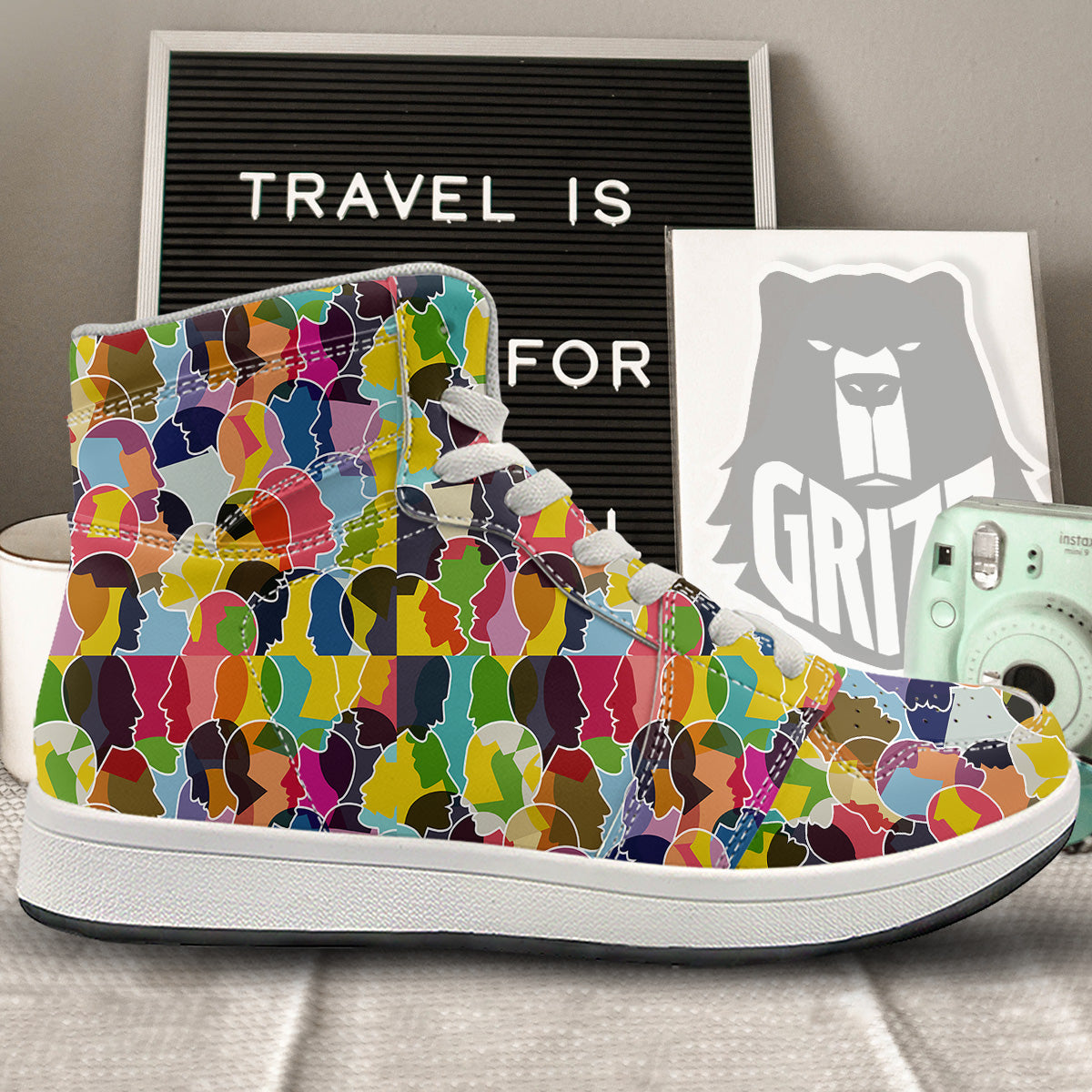 People Talking Colorful Print Pattern High Top Sneakers-grizzshop