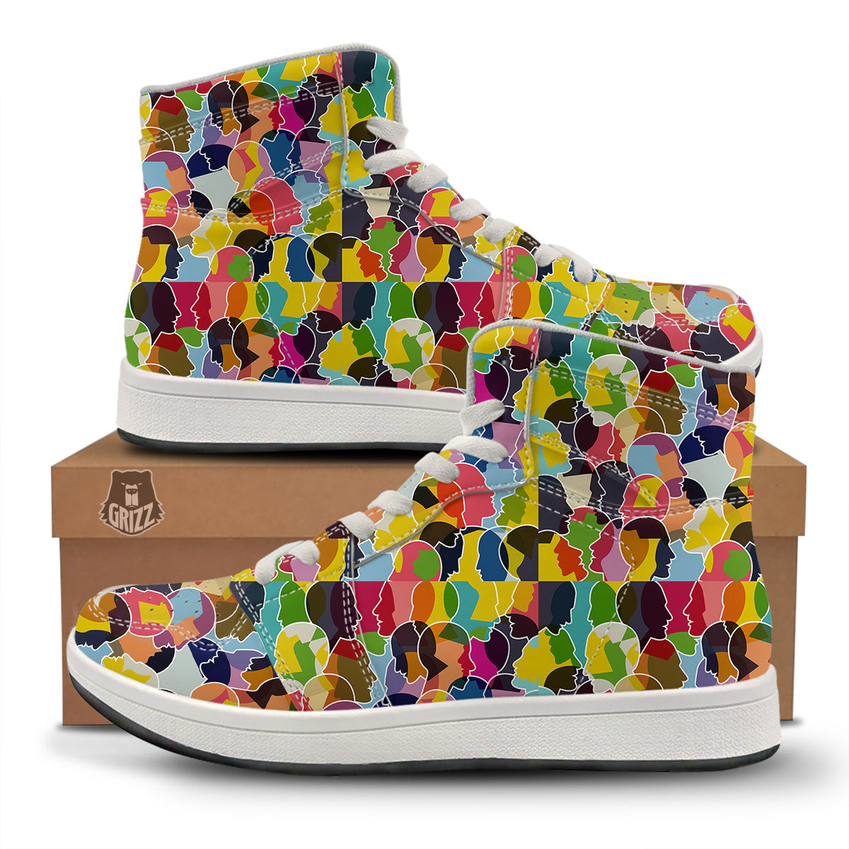 People Talking Colorful Print Pattern High Top Sneakers-grizzshop