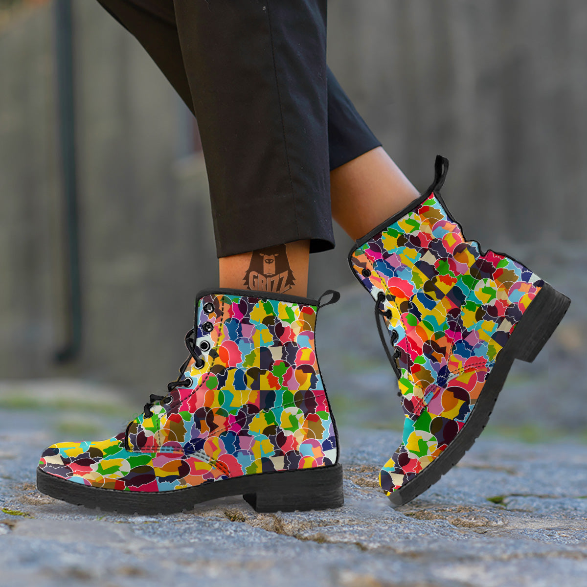 People Talking Colorful Print Pattern Leather Boots-grizzshop