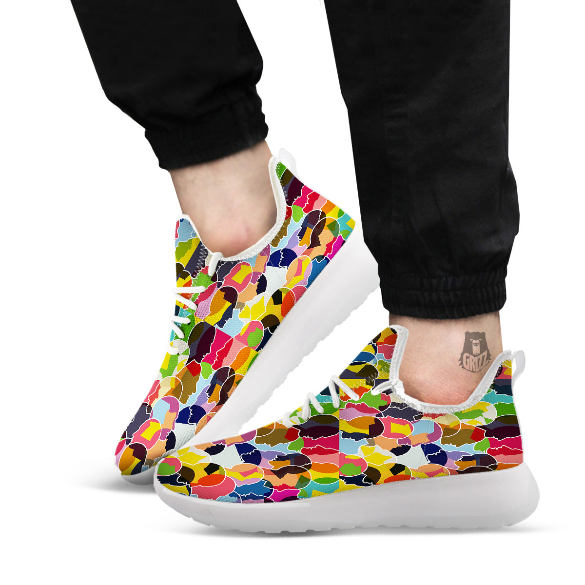 People Talking Colorful Print Pattern White Athletic Shoes-grizzshop