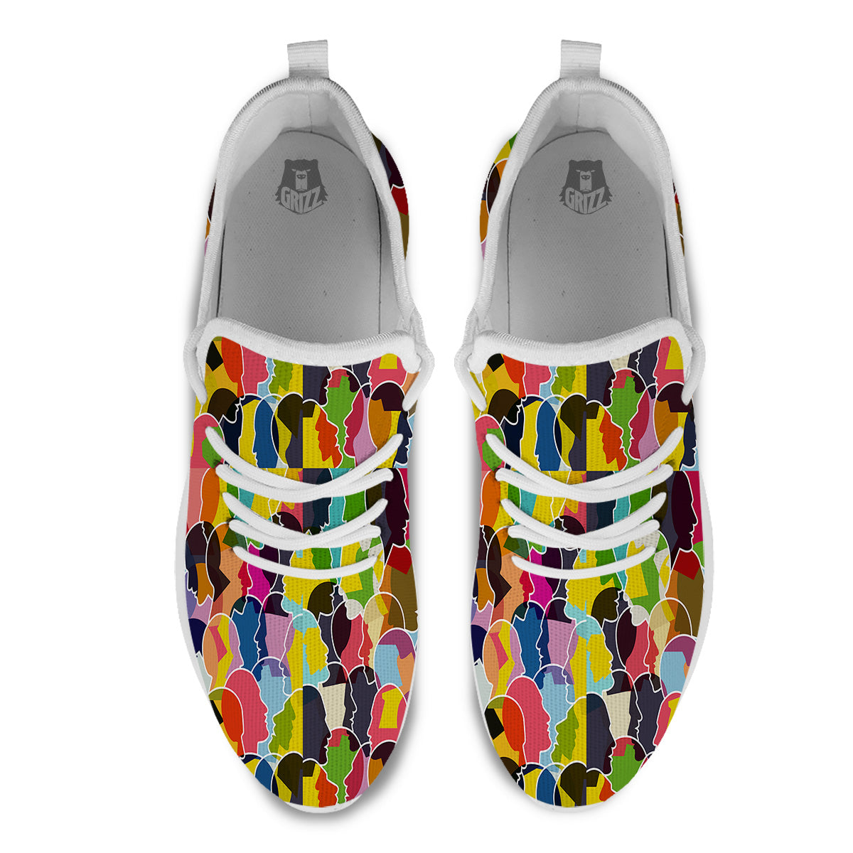 People Talking Colorful Print Pattern White Athletic Shoes-grizzshop