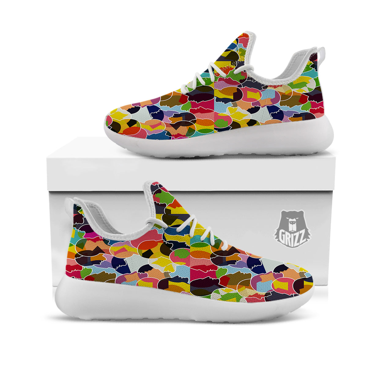 People Talking Colorful Print Pattern White Athletic Shoes-grizzshop