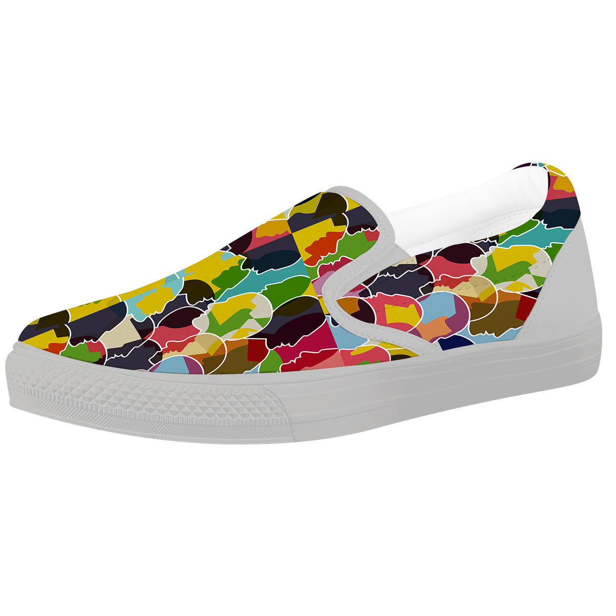 People Talking Colorful Print Pattern White Slip On Shoes-grizzshop