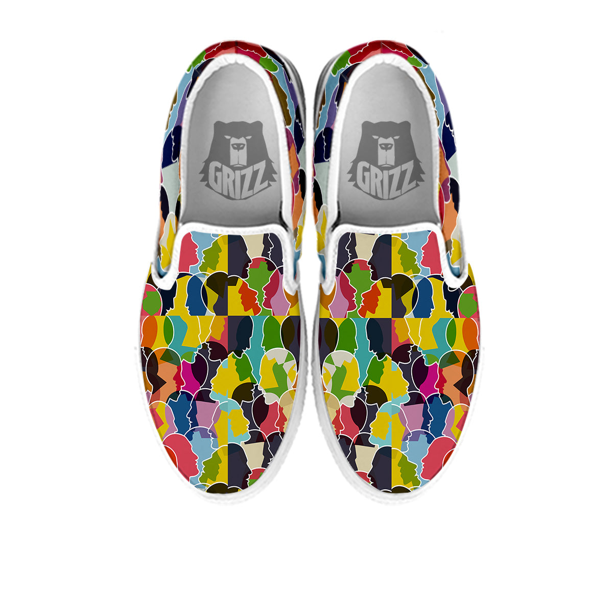 People Talking Colorful Print Pattern White Slip On Shoes-grizzshop