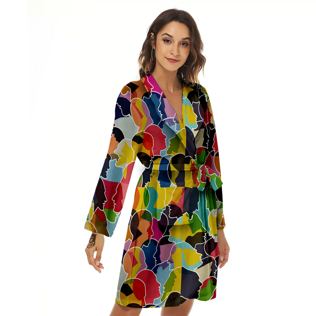 People Talking Colorful Print Pattern Women's Robe-grizzshop