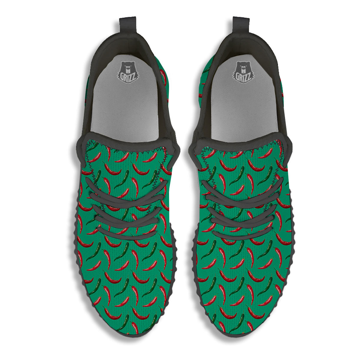 Peppers Chili Green Print Pattern Black Walking Shoes-grizzshop