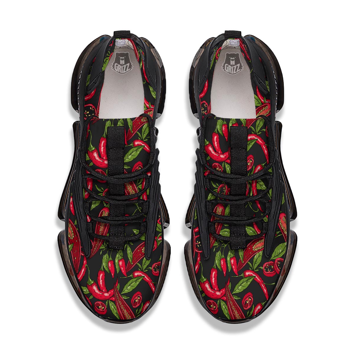 Peppers Red Chili Print Pattern Black Gym Shoes-grizzshop