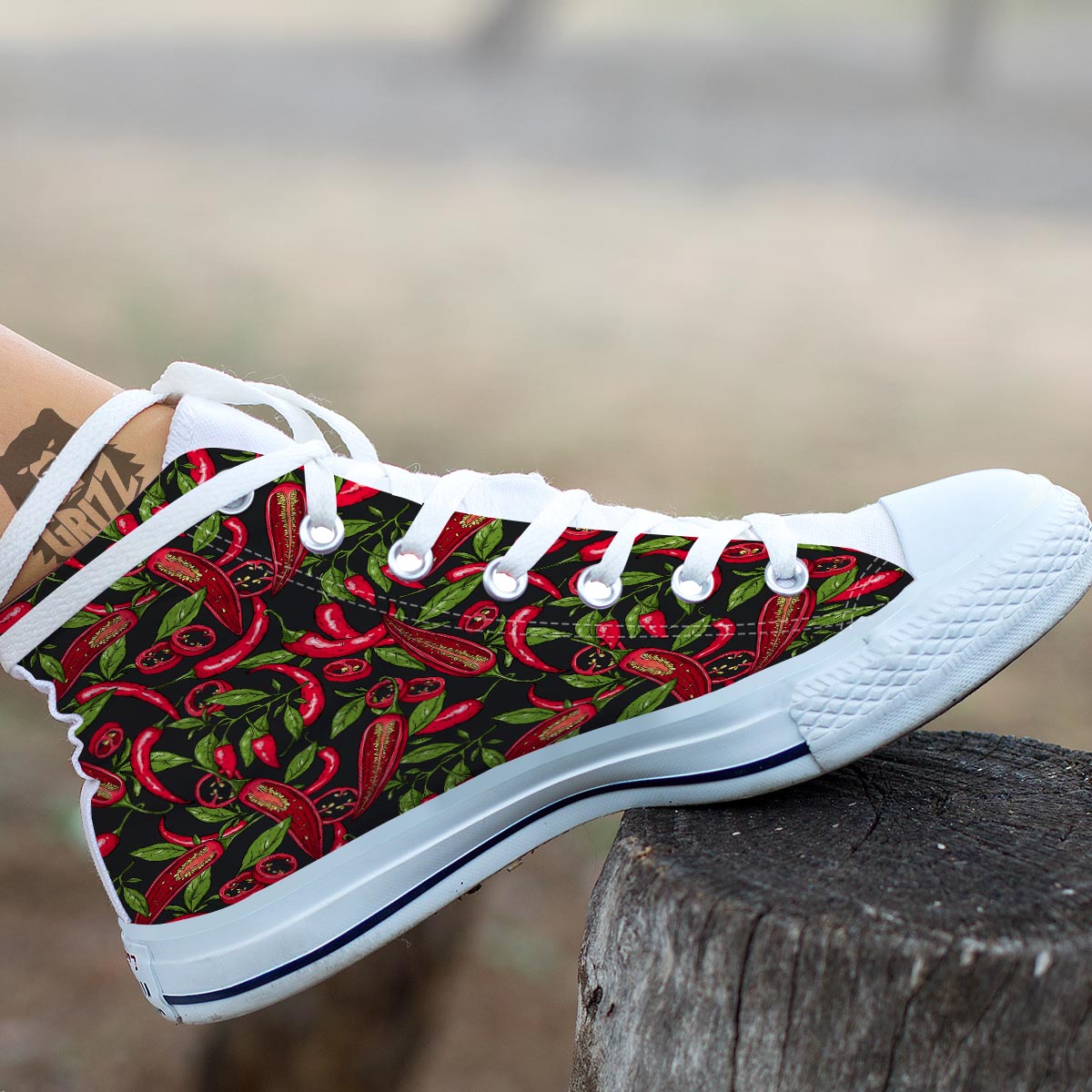 Peppers Red Chili Print Pattern White High Top Shoes-grizzshop