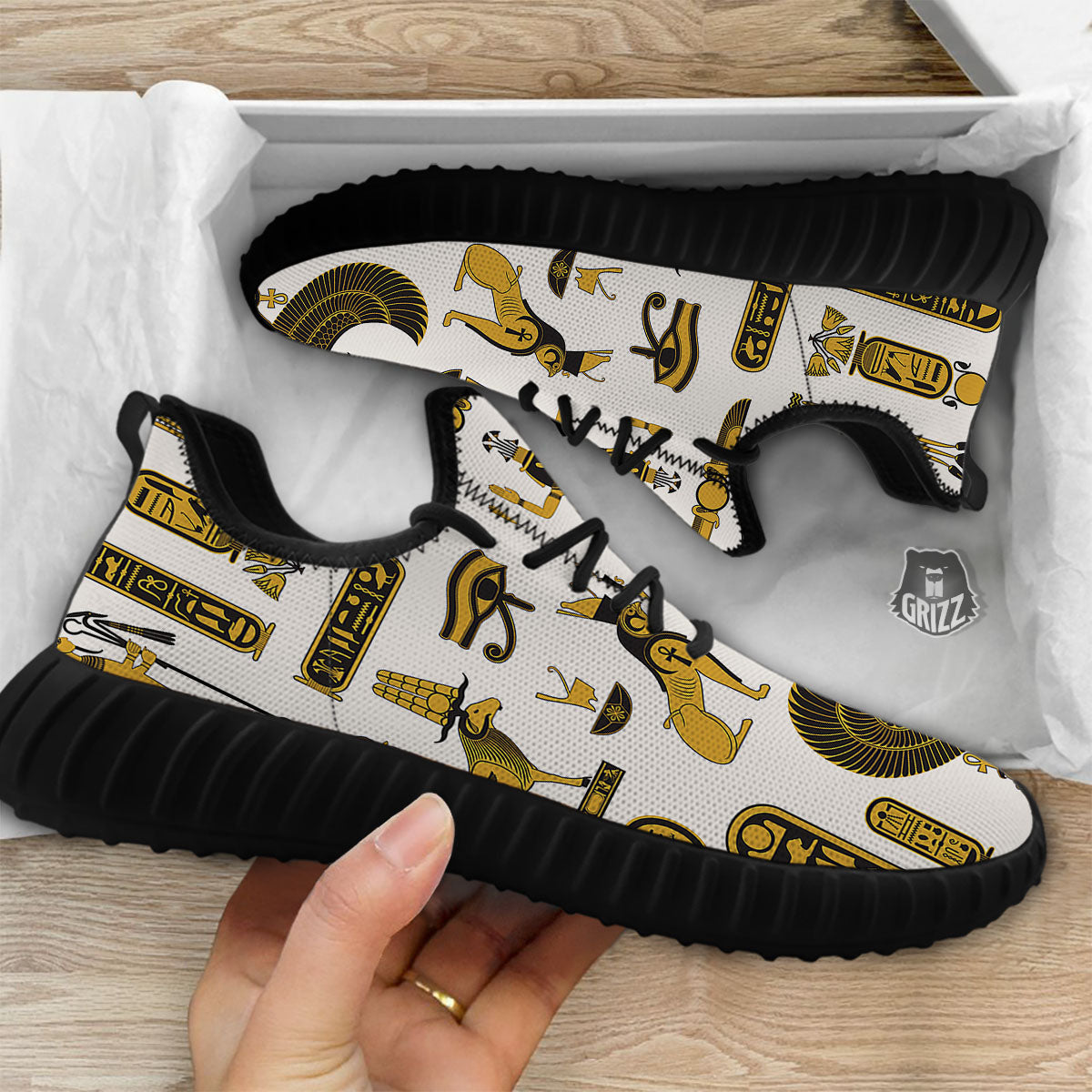 Pharaohs And Gods Egyptian Print Black Walking Shoes-grizzshop
