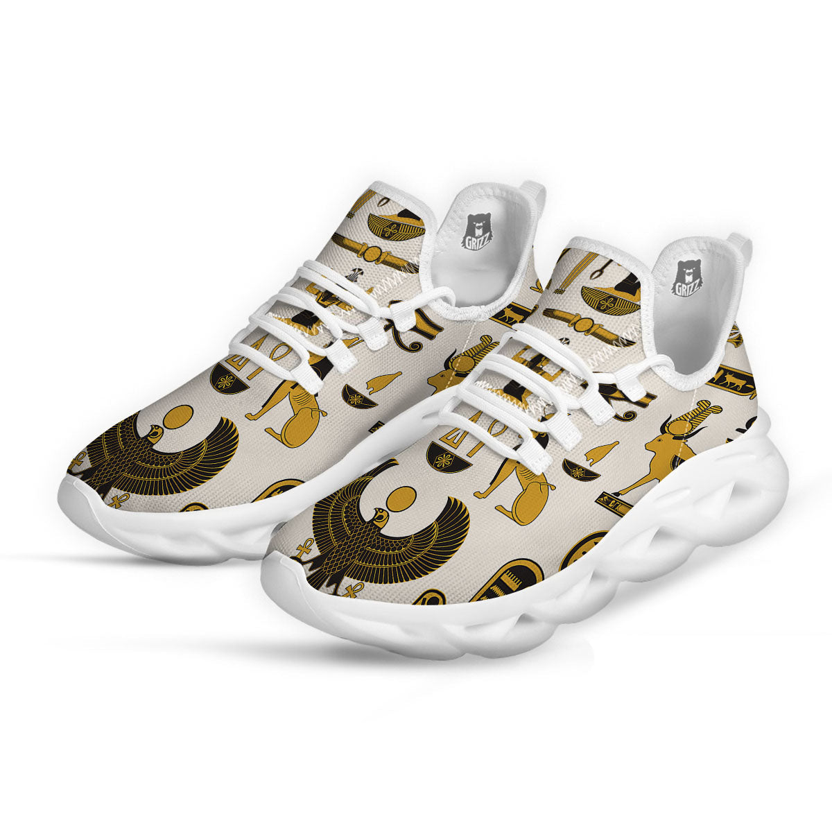 Pharaohs And Gods Egyptian Print White Running Shoes-grizzshop