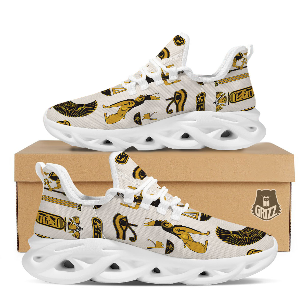 Pharaohs And Gods Egyptian Print White Running Shoes-grizzshop
