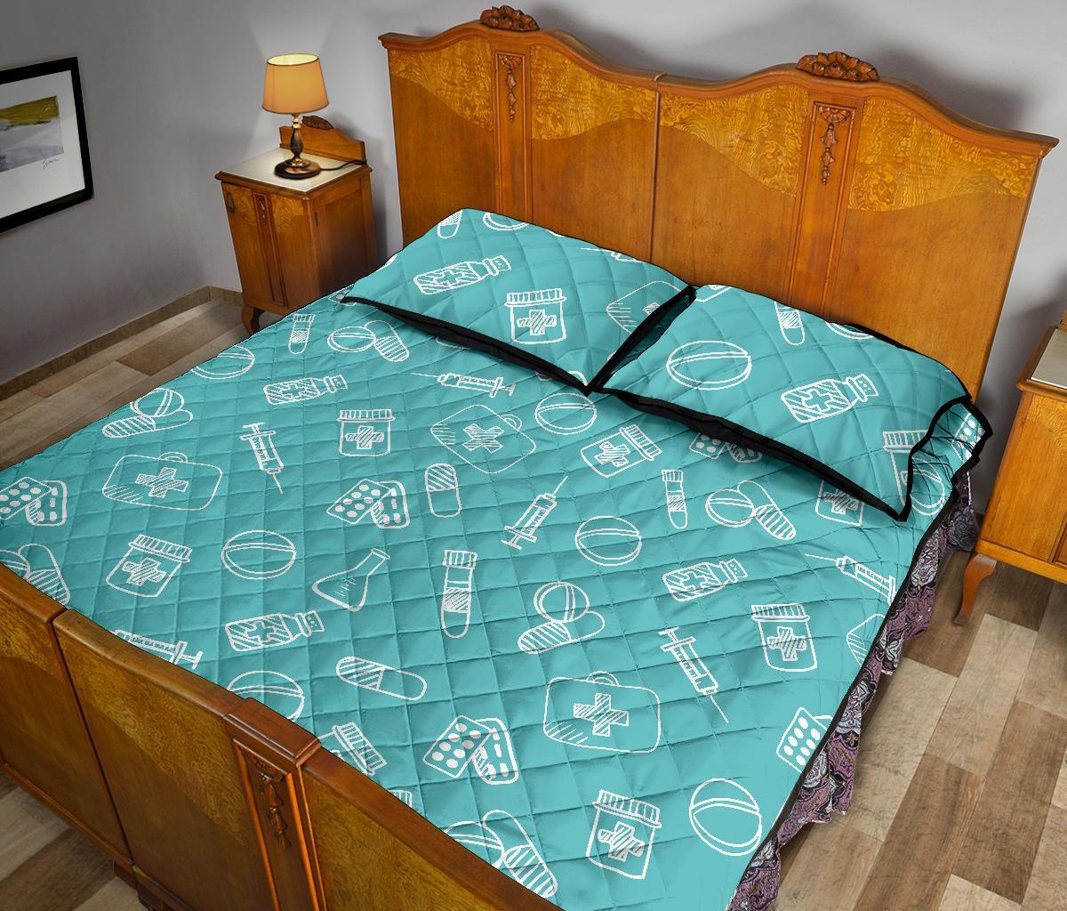 Pharmacy Pastel Pattern Print Bed Set Quilt-grizzshop