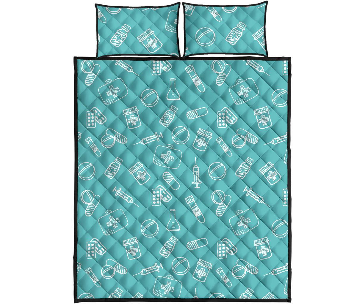 Pharmacy Pastel Pattern Print Bed Set Quilt-grizzshop
