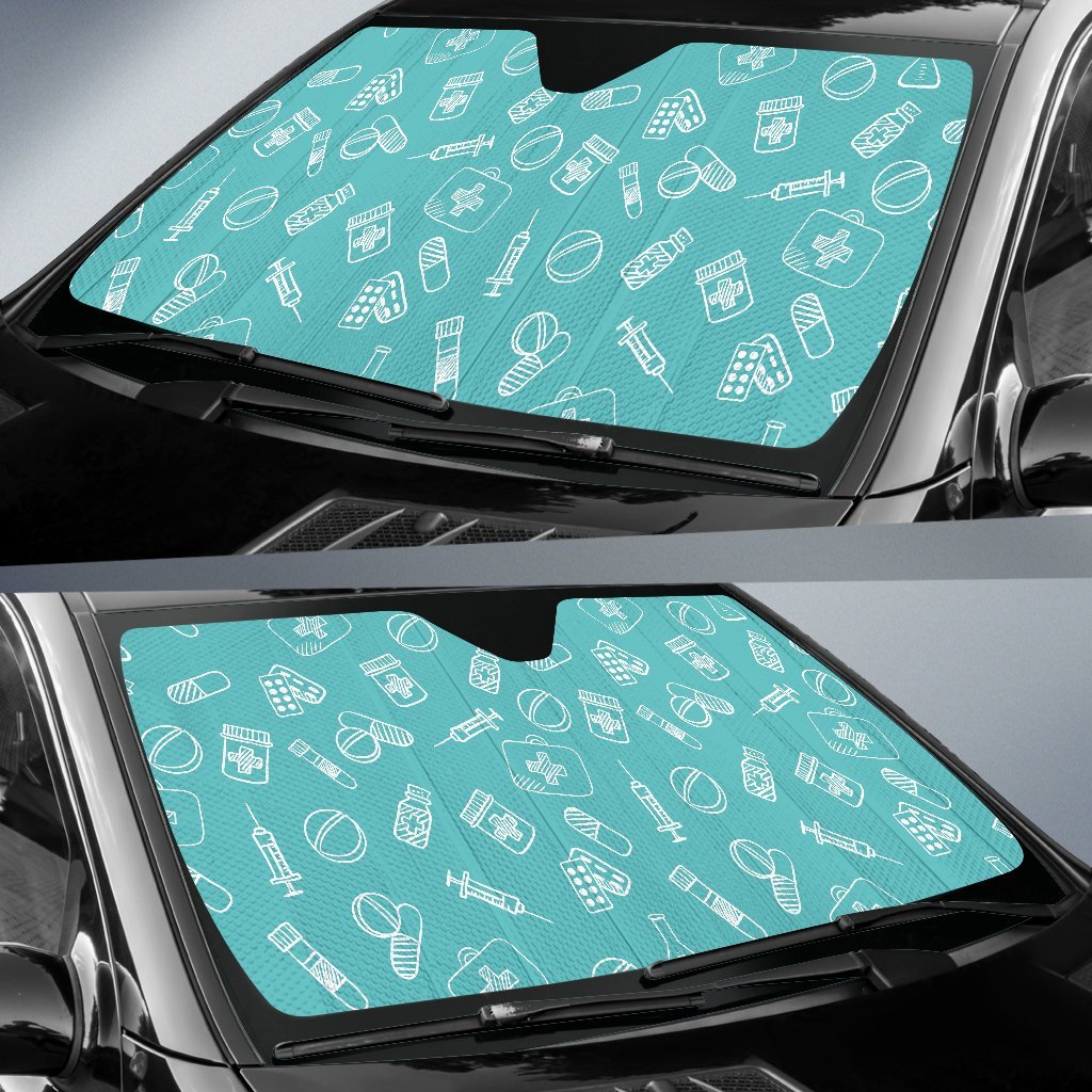 Pharmacy Pastel Pattern Print Car Sun Shade-grizzshop