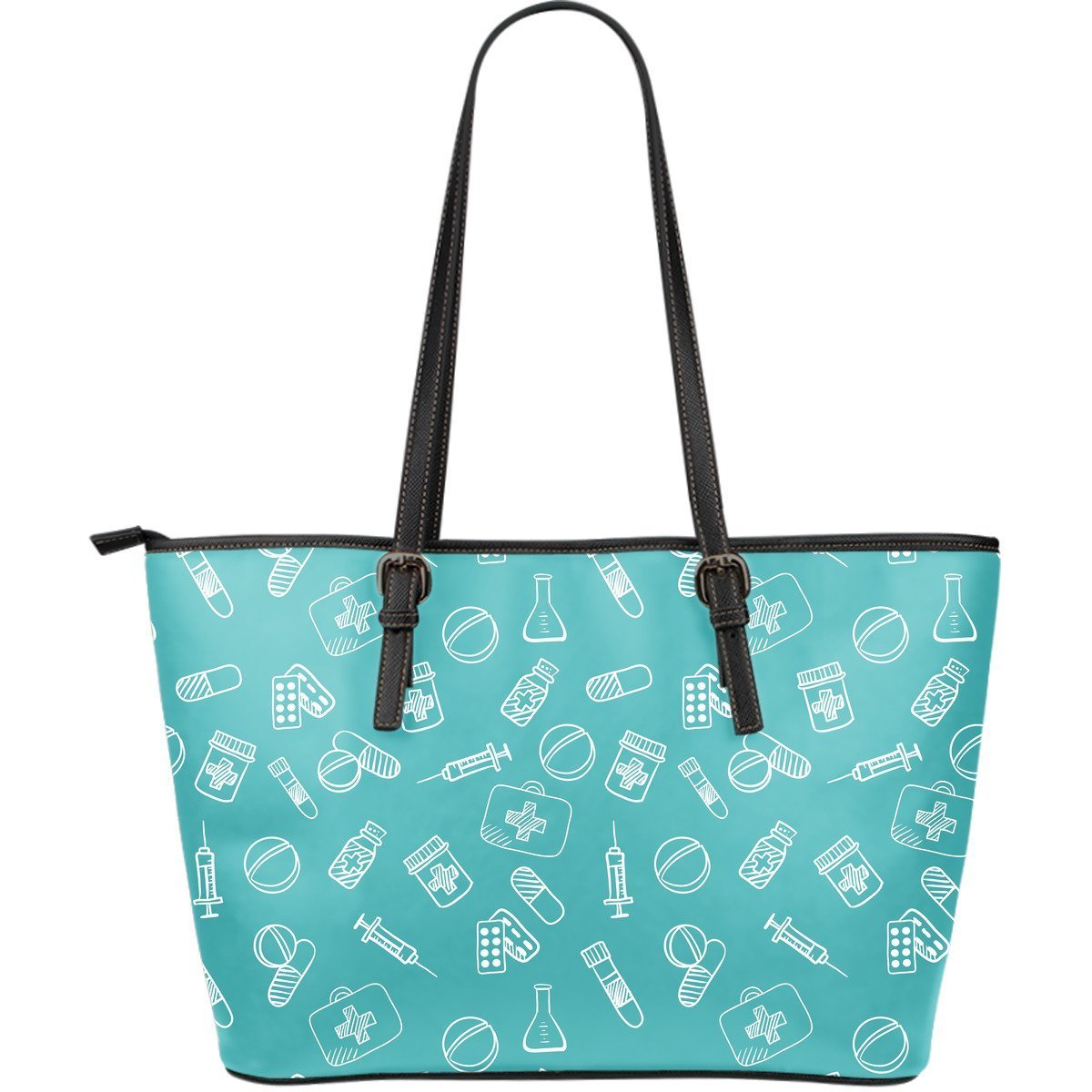 Pharmacy Pastel Pattern Print Leather Tote Bag-grizzshop