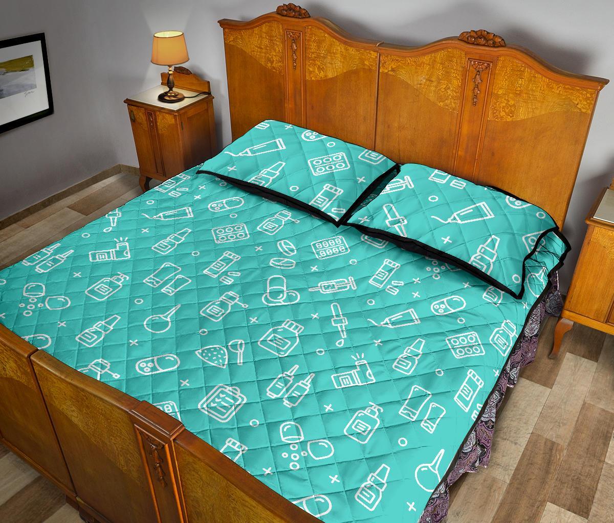 Pharmacy Pastel Print Pattern Bed Set Quilt-grizzshop