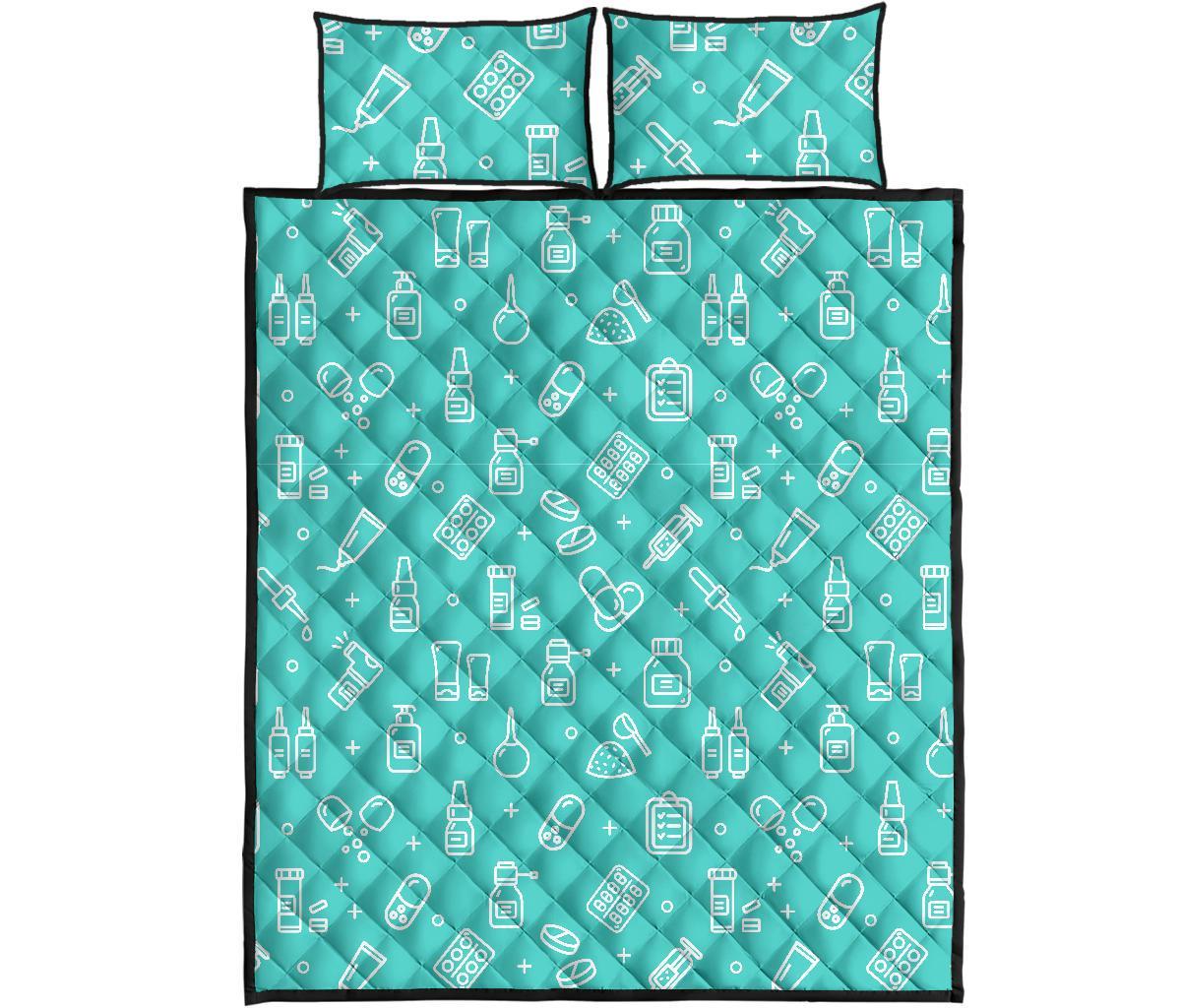 Pharmacy Pastel Print Pattern Bed Set Quilt-grizzshop