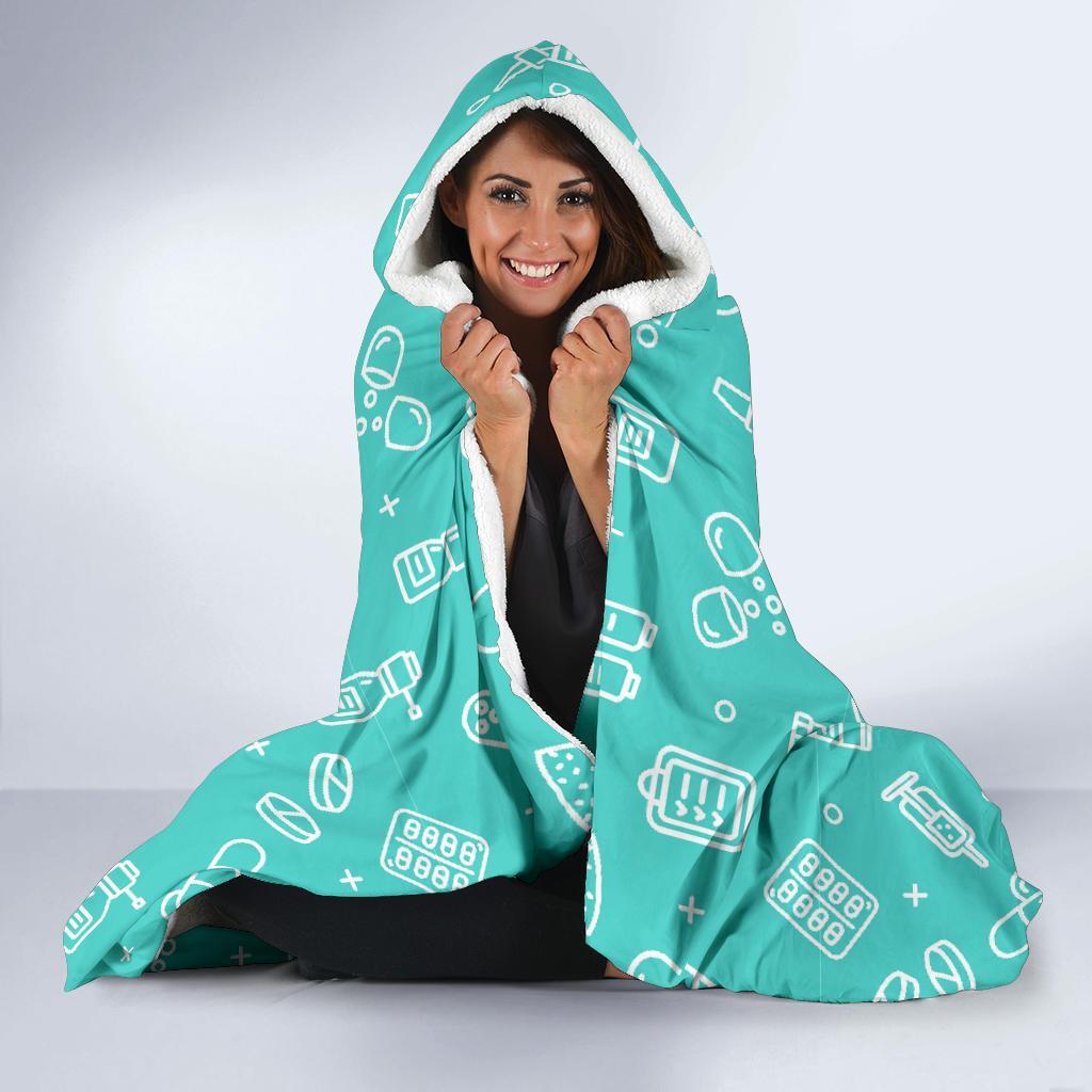Pharmacy Pastel Print Pattern Hooded Blanket-grizzshop