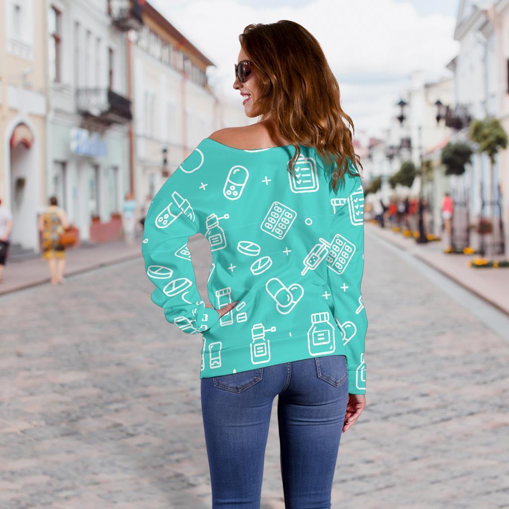 Pharmacy Pastel Print Pattern Women Off Shoulder Sweatshirt-grizzshop