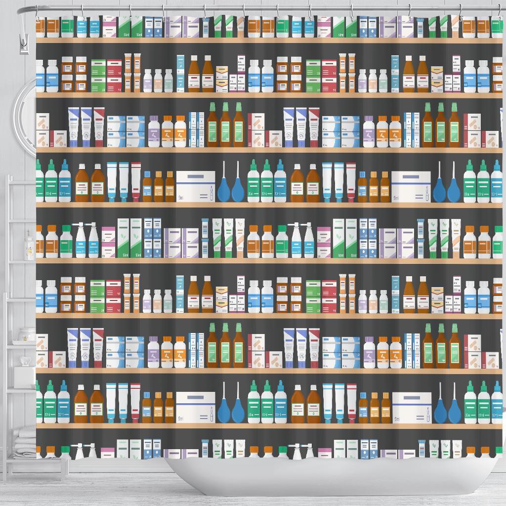 Pharmacy Print Pattern Bathroom Shower Curtain-grizzshop