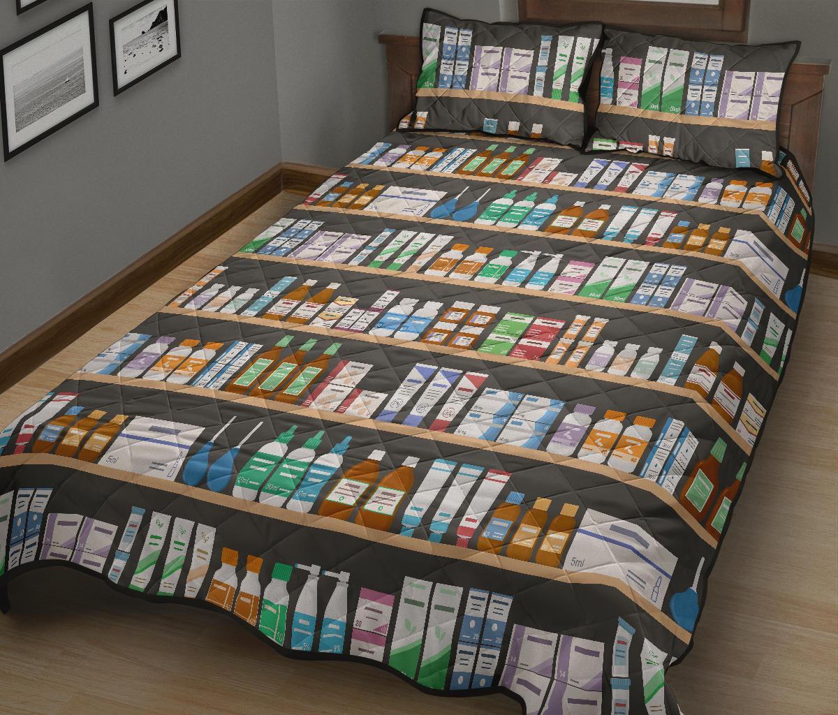 Pharmacy Print Pattern Bed Set Quilt-grizzshop