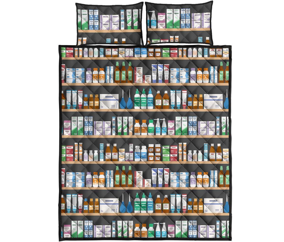 Pharmacy Print Pattern Bed Set Quilt-grizzshop