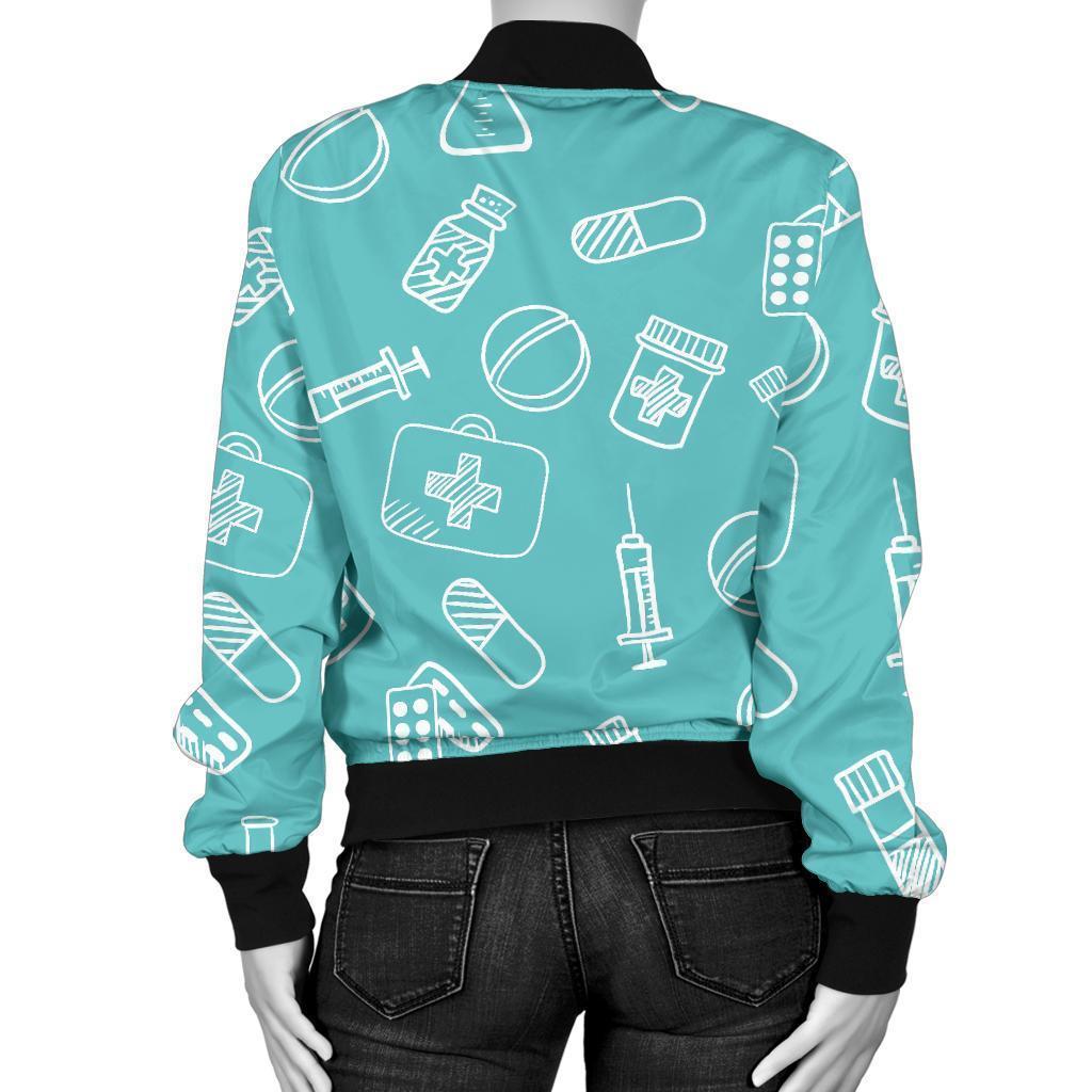 Pharmacy Pastel Pattern Print Women Casual Bomber Jacket-grizzshop