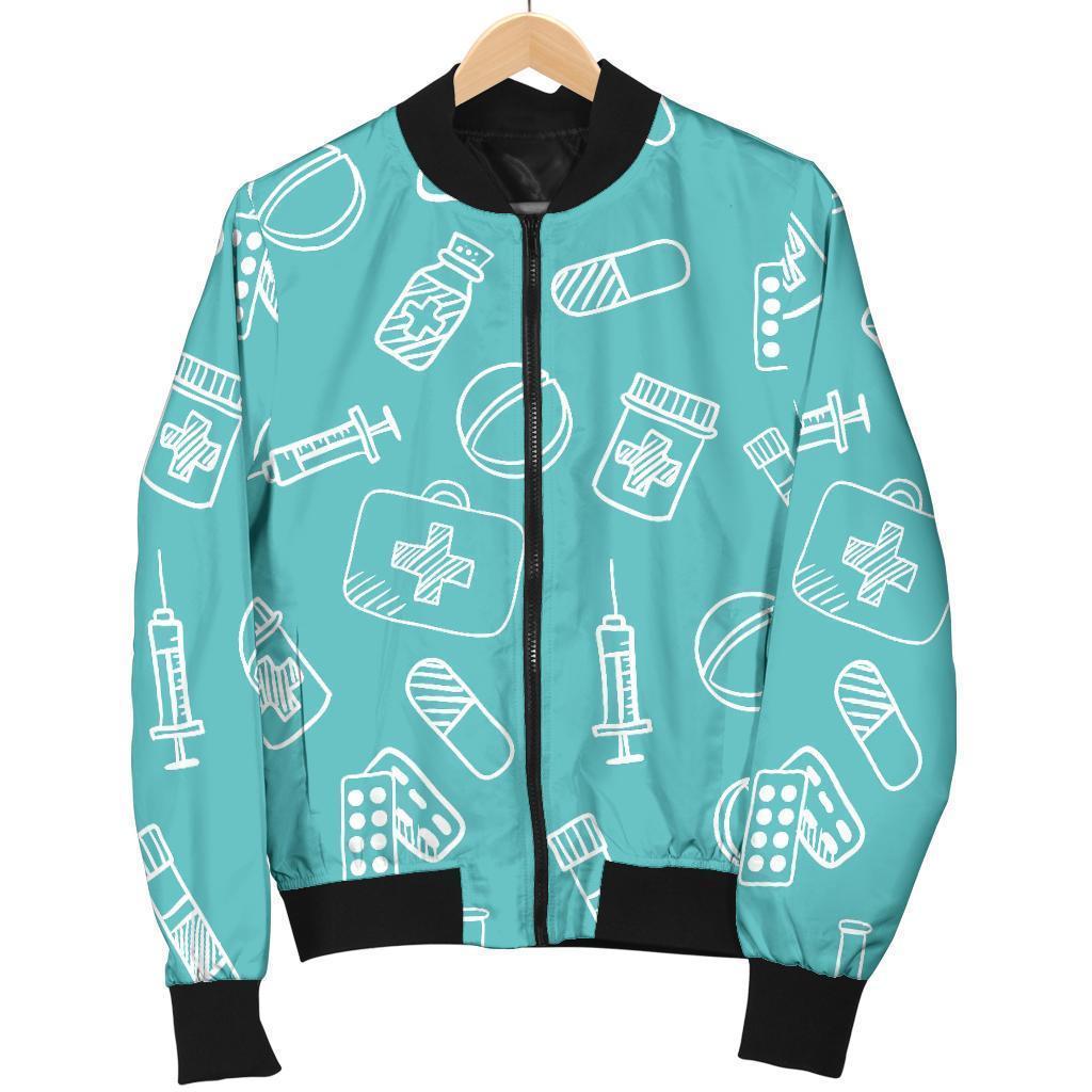 Pharmacy Pastel Pattern Print Women Casual Bomber Jacket-grizzshop