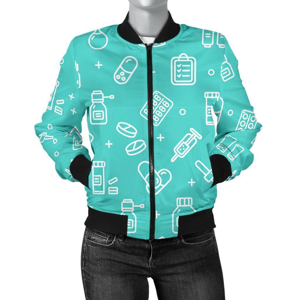 Pharmacy Pastel Print Pattern Women Casual Bomber Jacket-grizzshop