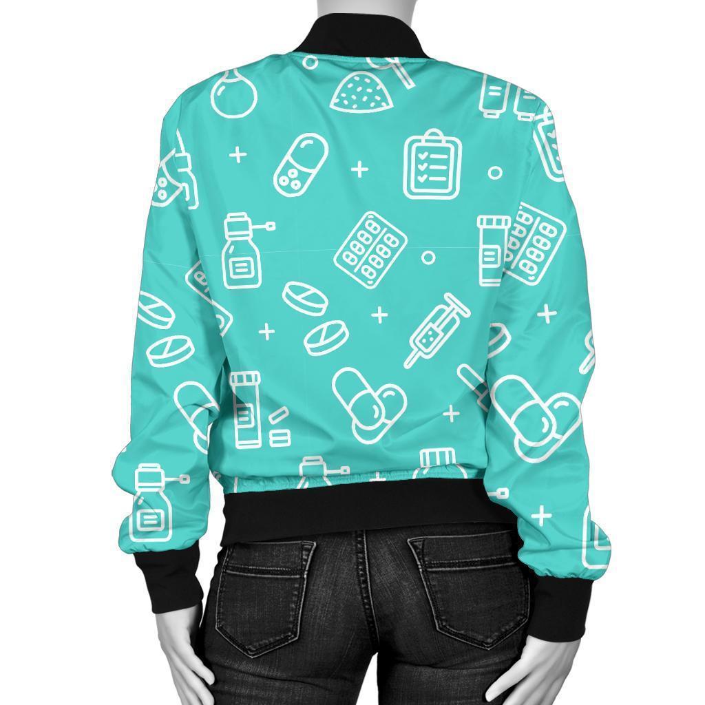 Pharmacy Pastel Print Pattern Women Casual Bomber Jacket-grizzshop