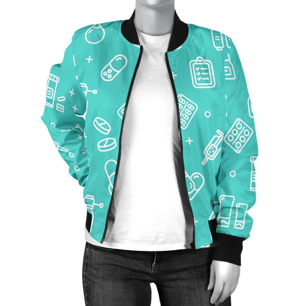 Pharmacy Pastel Print Pattern Women Casual Bomber Jacket-grizzshop