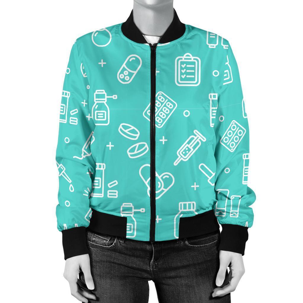 Pharmacy Pastel Print Pattern Women Casual Bomber Jacket-grizzshop